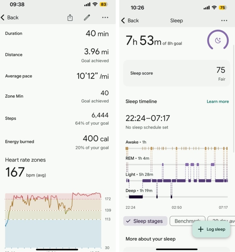 Datos de la aplicación de Fitbit para correr y dormir por la noche. 