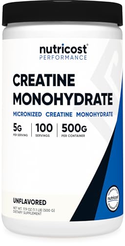 Nutricost Creatina Monohidrato Micronizado en Polvo 500 g, 5000 mg por porción (5 g) - 100 porciones, 17,9 oz